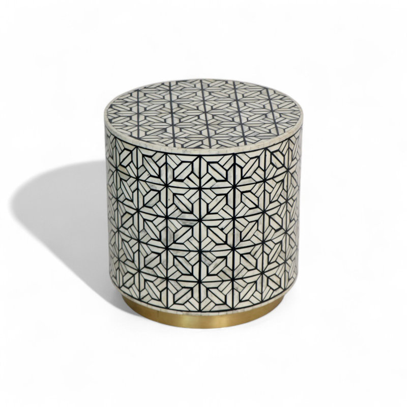 Damask Geometric Pattern Bone Inlay Table