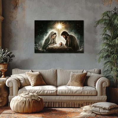 Reproduction d'art sur toile grande scène de la Nativité, Mary Joseph Jesus, naissance sous l'étoile, affiche spirituelle chrétienne, image religieuse encadrée inspirée de la Foi pour la décoration de l'église, 20 po x 30 po