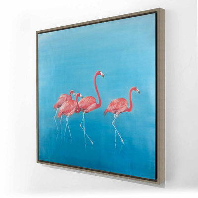 Blue Exotic Bird Canvas | Four Flamingos Framed Home Decor