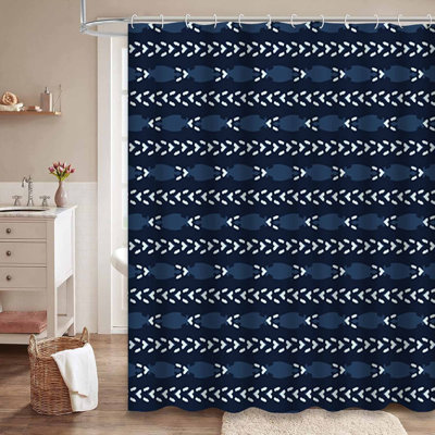 Abstract Horizontal Rope Stripes Blue Shower Curtain with 12 Hooks