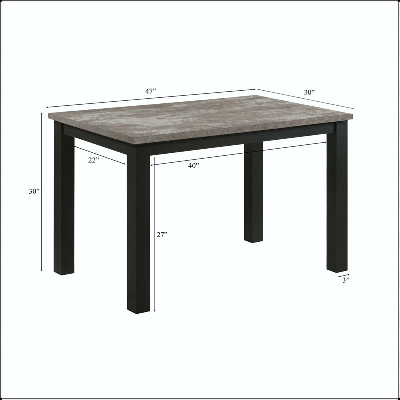Faux-Concrete Top Rectangular Dining Table with Modern Charcoal Finish