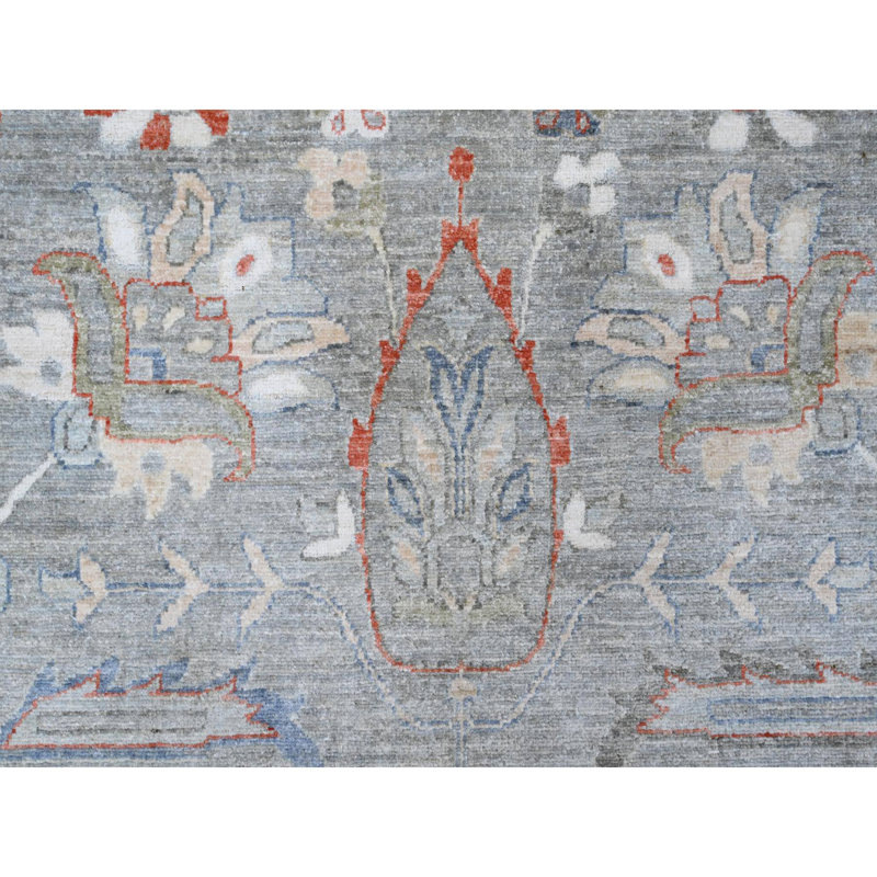 9'2"x11'10" Shark Gray Hand Knotted Heris All Over Design Peshawar Rug 693350828E0A42A89BC16EDAC615B968