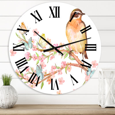 Lovely Bird Sitting On Branch of Sakura - Traditional wall clock