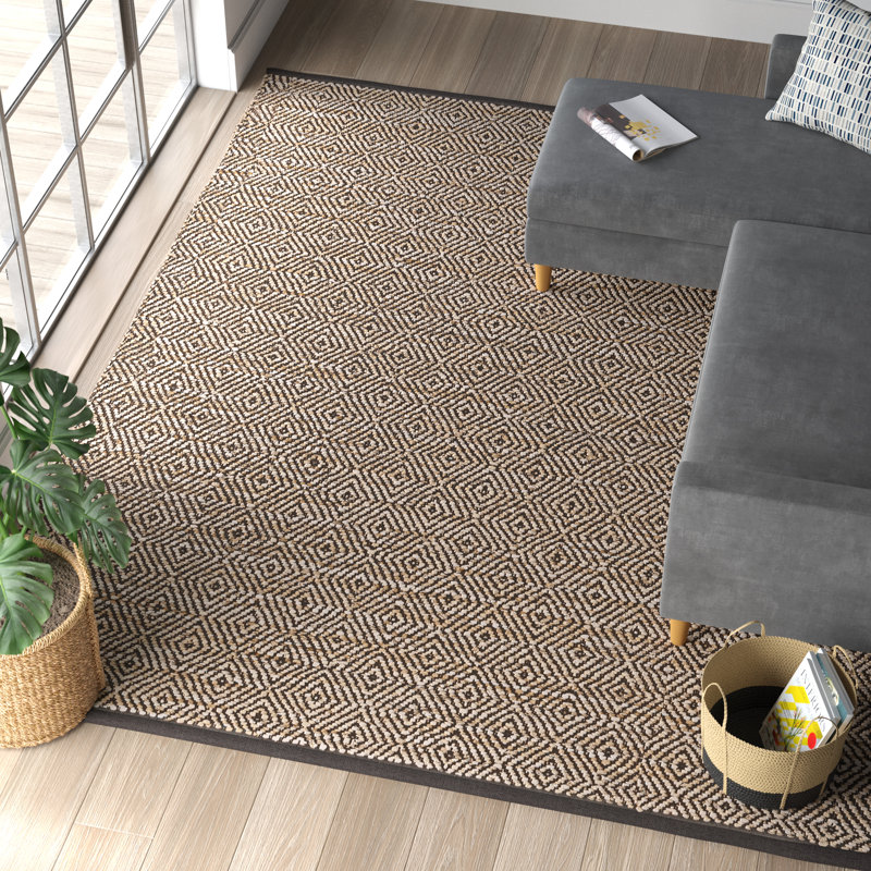 Adero Hand Woven Leather/Cotton Geometric Rug in Brown, Rectangle 9' x 12'