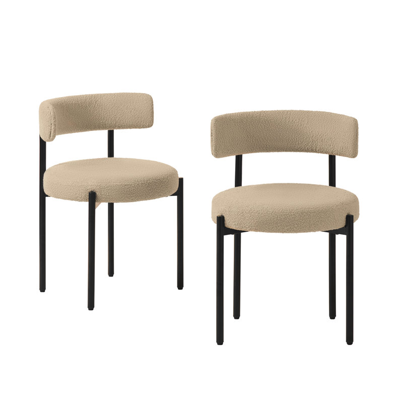 Boucle Upholstered Side Dining Chairs, 4, Beige, Black