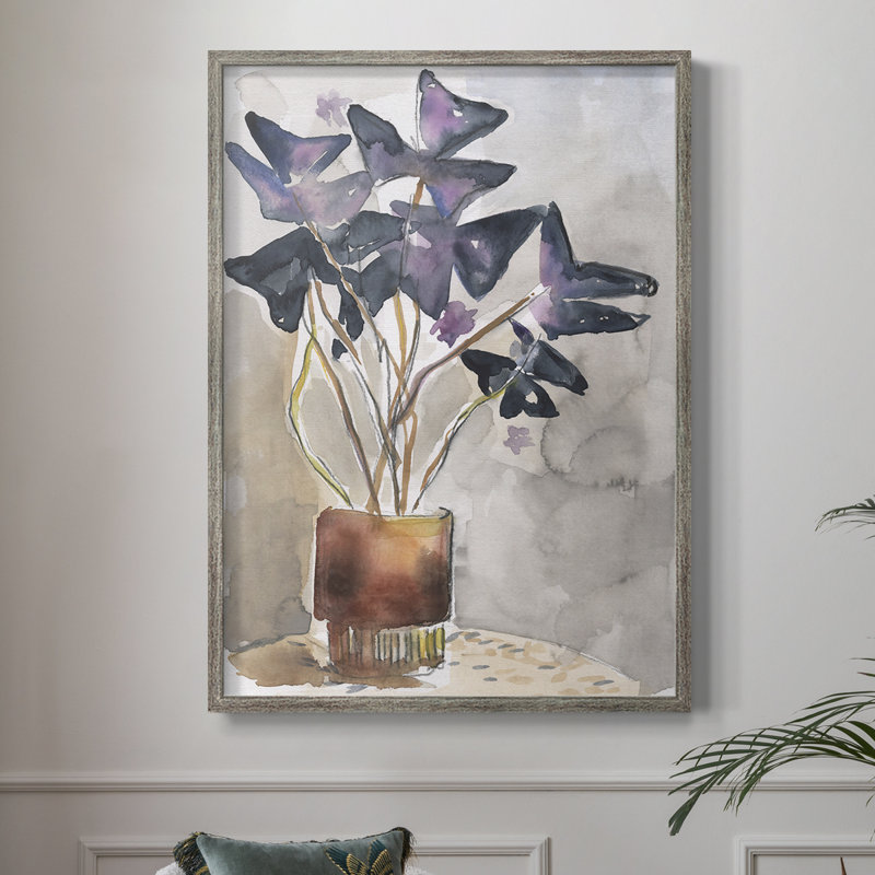 Oxalis dans un vase I, reproduction encadrée - bois massif, H 21 po x l 17 po
