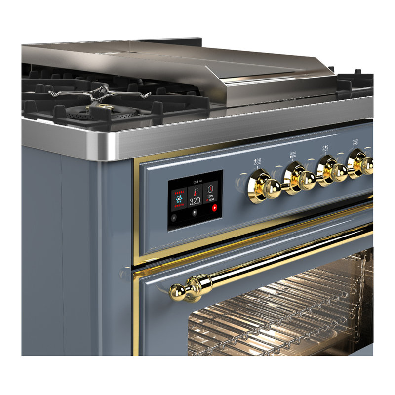 Majestic III Series 36 Inch Dual Fuel Range with 6 Sealed Burners, Griddle, in Glossy Black (Natural Gas, Brass Trim), Brass