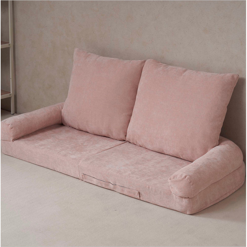 Convertible Fold-Out Single Sofa Bed,Pink,The Left Part Of The Complete Product., Pink Cotton