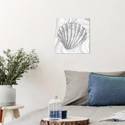 Nautique et côtier, paillettes argentées, coquillage côtier gris, impression sur toile