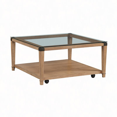Modern Sleek Design Cocktail Table Clear Tempered Glass Tabletop Wooden Furniture 1Pc Coffee Table Living Room
