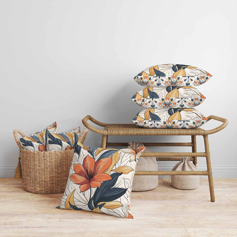 Painted Desert Flora intérieur / extérieur 26 x 26, Carré 26 po, Orange/Beige