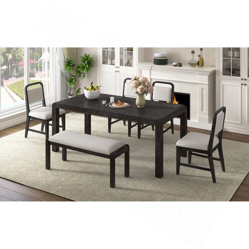 Ensemble de table de salle à manger vintage extensible pour 4 à 6 personnes avec 4 chaises rembourrées et 1 banc