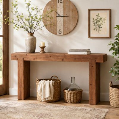 Console en bois massif de 63 po, table de canapé d'entrée de style campagnard rustique, table d'appoint rectangulaire étroite pour le couloir et le salon