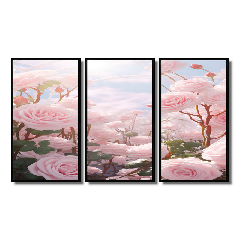 «Monson - Roses», ensemble de reproduction d'art mural, Cadre flottant noir, H 40 po x l 60 po x P 1 po