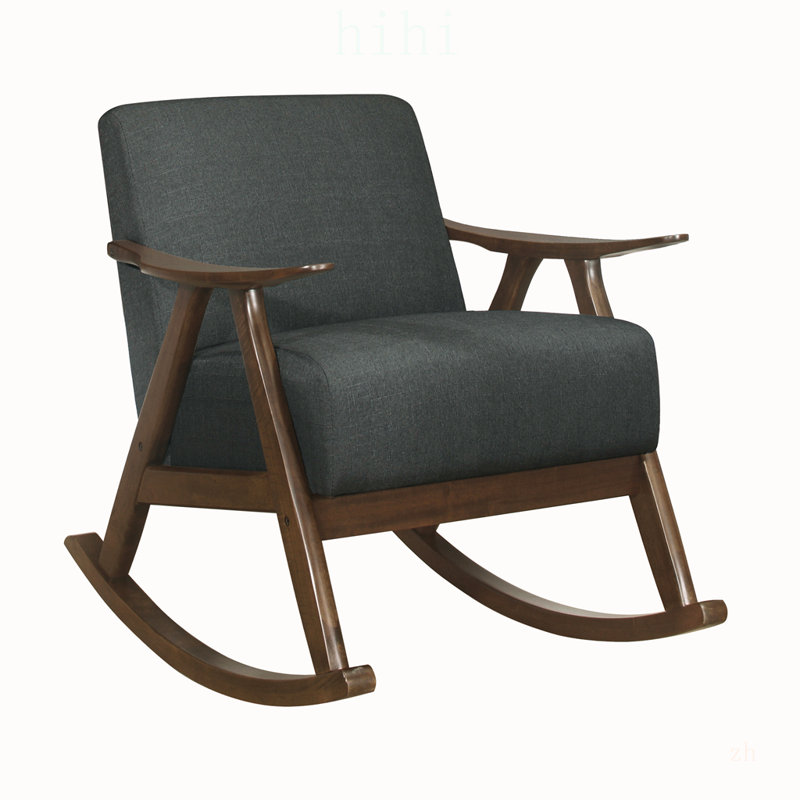 Chaise berçante Modern Home Furniture avec tissu gris foncé et bois de noyer foncé, assise et dossier confortables