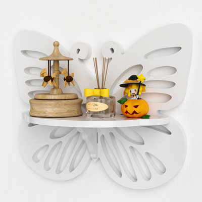  Butterfly Shaped Nursery Wall Floating Shelves, Cute Wall Display Rack for Kid’s Room, Small Decorative Shelf Wall Mounted, White Hanging Wall Shelf for Toys, Plants and Decorations Storage, White