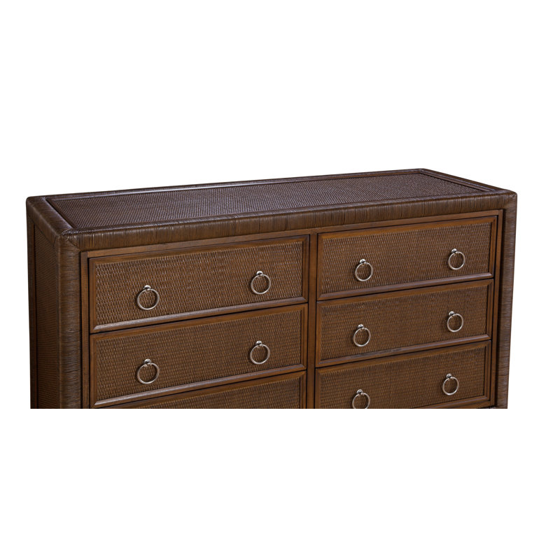 Sabal Bay 6-Drawer Wicker Dresser, Celery, Satin Nickel