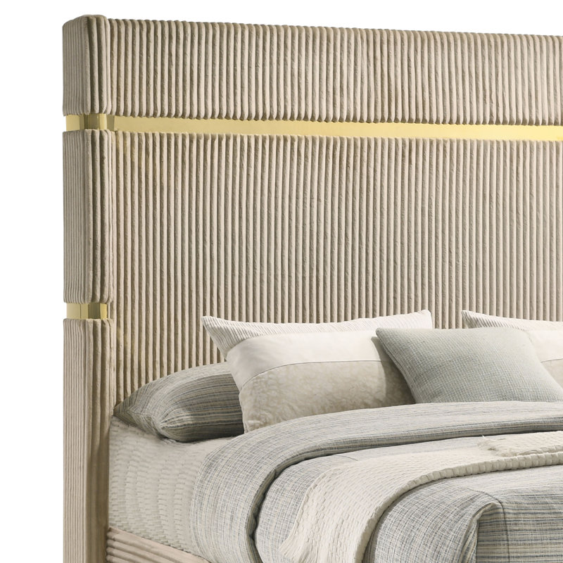 Lit tapissier Cary, Beige, Très grand