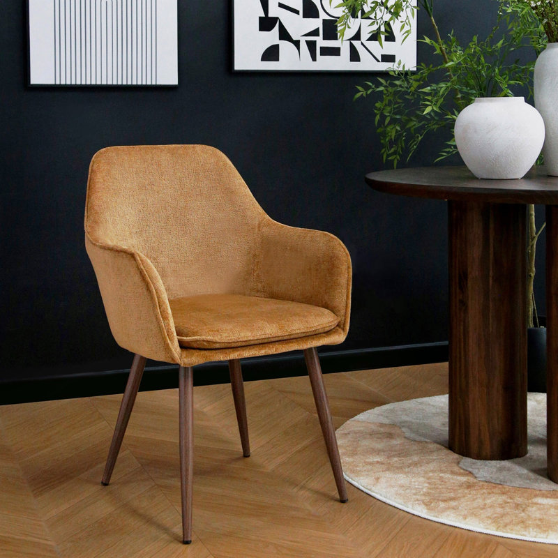 46cm H Upholstered Metal Upholstered Back Armchair, Walnut, Orange