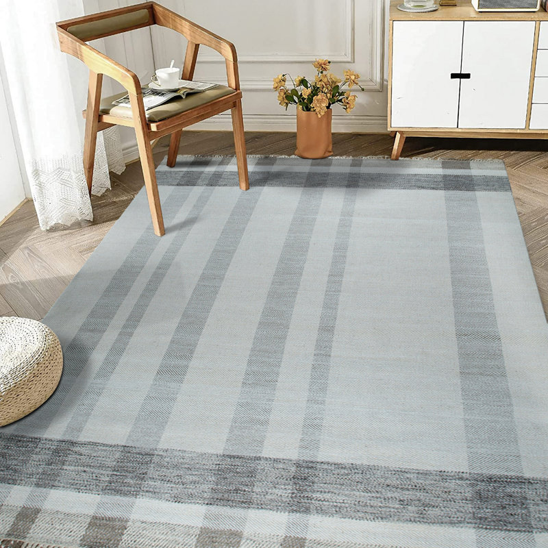 Tapis transitionnel contemporain en laine tissé à plat multicolore Mariabella, Rectangle de 5 pi x 8 pi