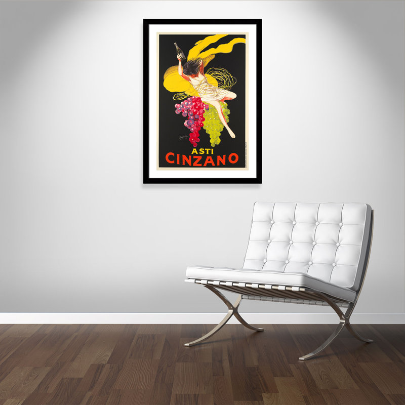 «Brickhill Asti Cinzano», affiche vintage encadrée sur papier en noir / jaune, Noir mat, H 43 po x l 31 po x P 1,25 po