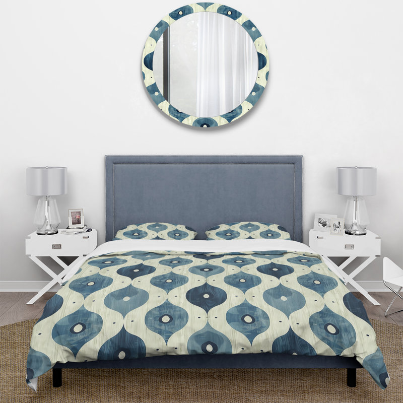 Ensemble de housse de couette Blue Ogee Patterns IV - Midcentury, Housse de couette très grand + 2 taies décorativ