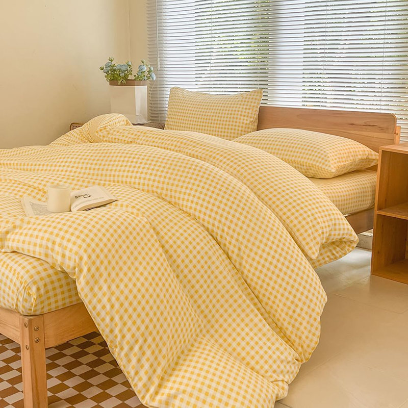 Gingham Duvet Cover Set, Grid Simple Geometric Square Pattern Comforter Cover, Soft Plaid Washed Microfiber Bedding Cover