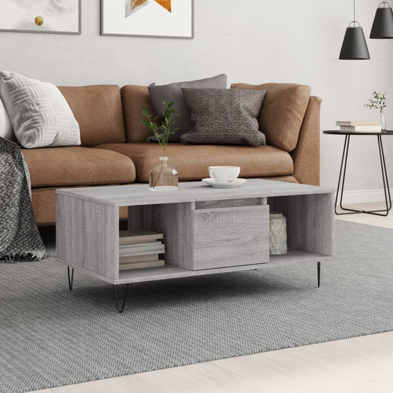Nairah Four Leg Coffee Table with Storage, Grey Sonoma