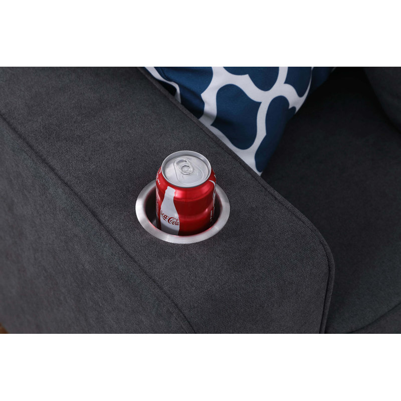 Canapé modulaire en L tissé réversible 7 pièces avec repose-pieds et porte-gobelet Cooper, Tissu gris foncé