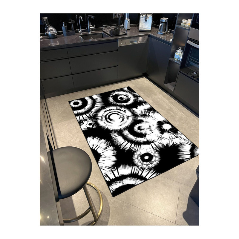 Tapis décoratif noir à motif brillant et lavable, Sous-tapis rectangulaire 2 pi 6 po x 6 pi 7 po inc