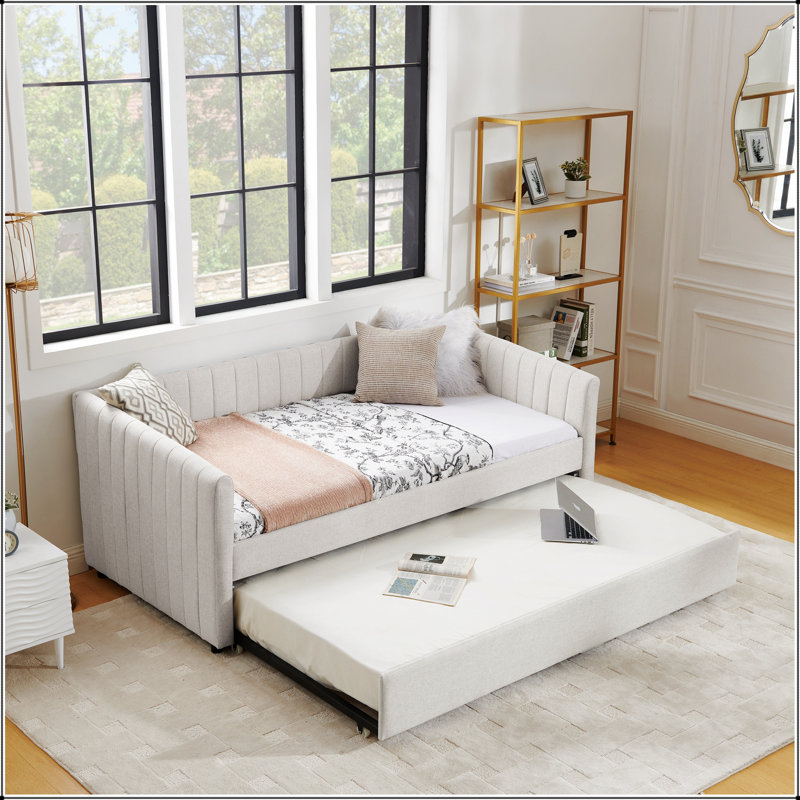 Beige Twin Bed With High-Quality Foam And Ample Storage, For Modern Comfort And Organization., Beige