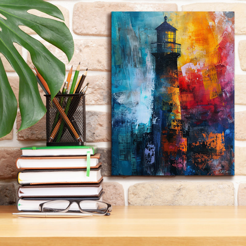 Art mural sur toile Breakwater Bay «Colorful Abstract Lighthouse 1» par Momart, H 16 po x l 12 po x P 0,75 po