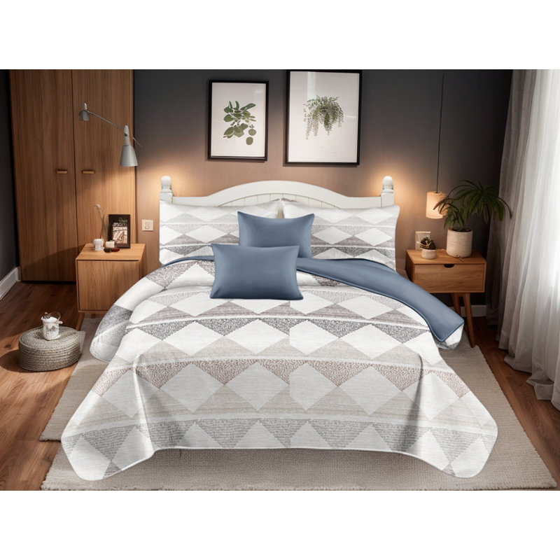 Ensemble de literie pour courtepointe 9 pièces grand lit à rayures grises pour chambre à coucher, édredon léger avec 2 taies décoratives, 6 rideaux assortis de 86 x 86 po