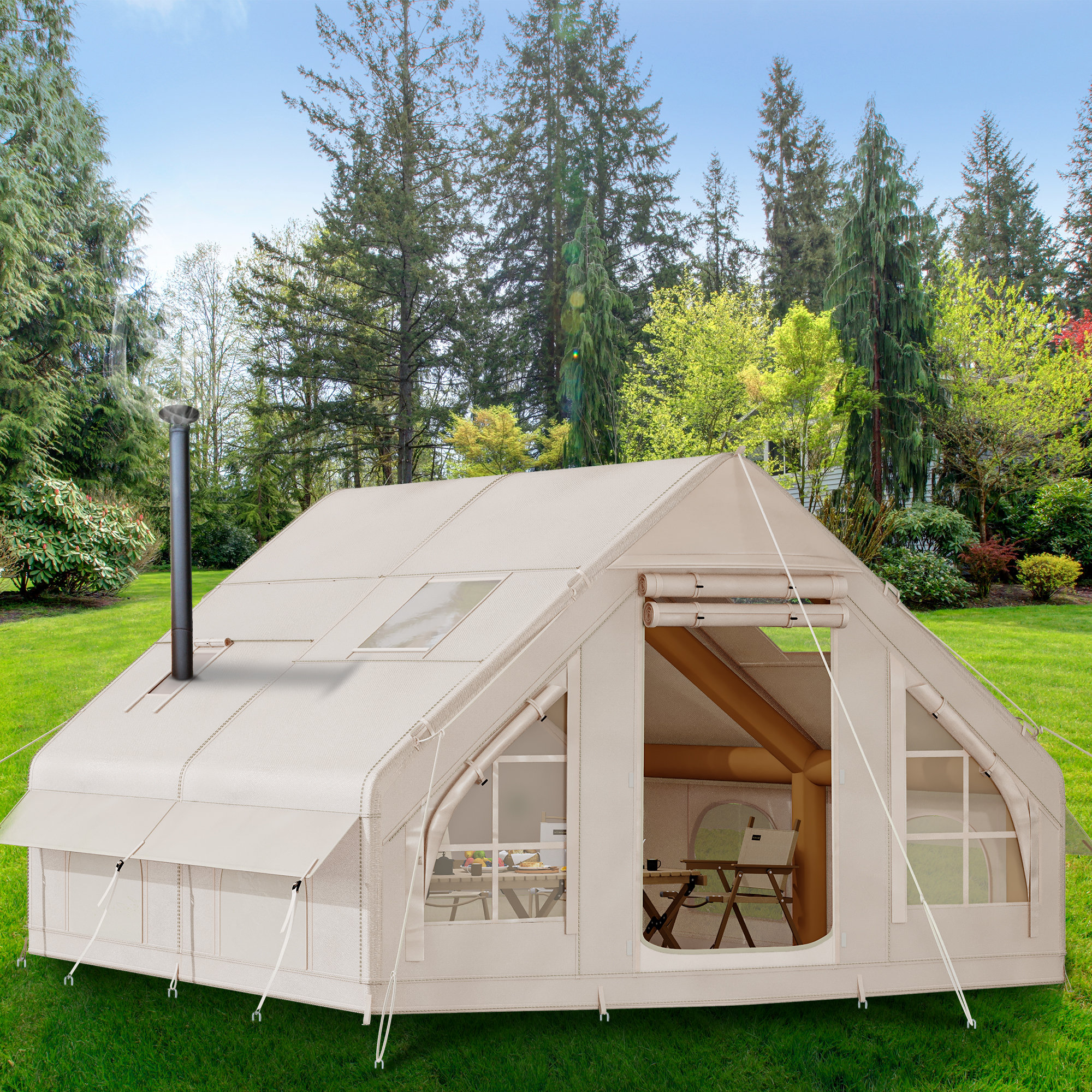 Night Cat 8-Person Inflatable Tent - Instant Setup Family Camping Tent, Waterproof With Pump, Spacious Cabin Design