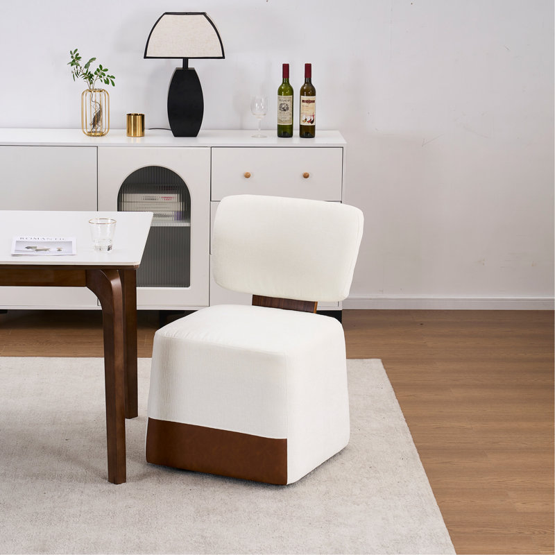 Chaise rembourrée sans accoudoirs avec roulettes, Ivoire ivoire