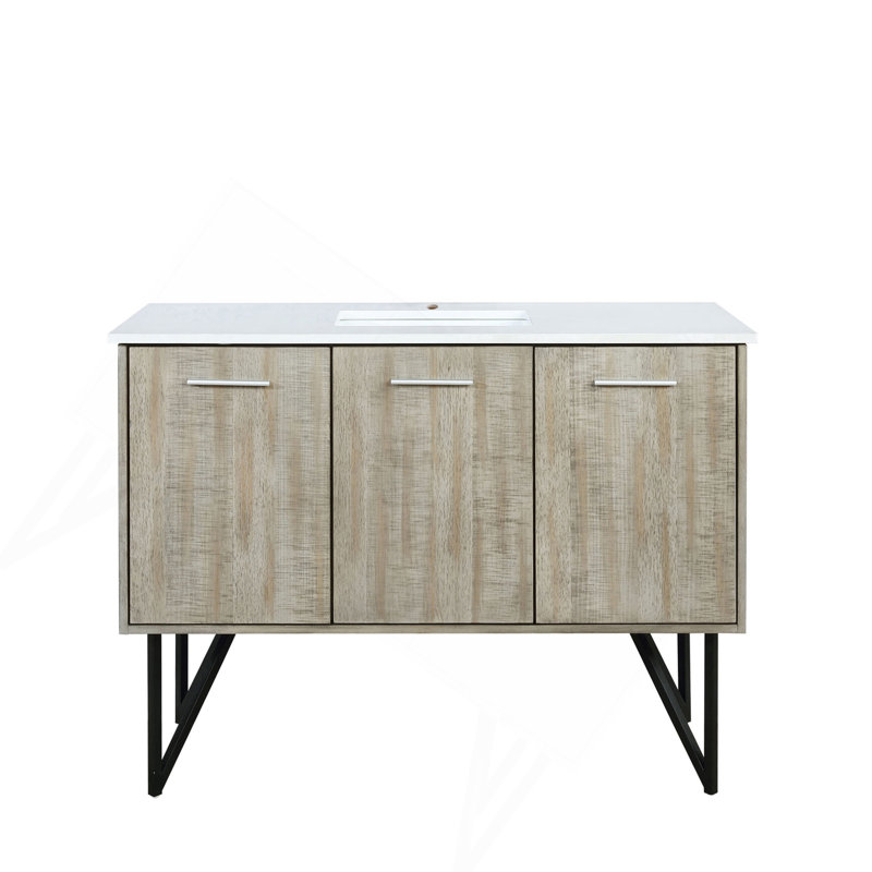 Meuble-lavabo rustique en acacia 48 po X P 20 po D, avec plateau en quartz blanc