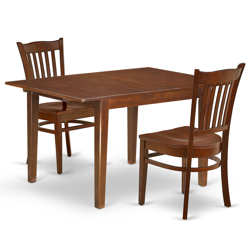 L'ensemble de meubles de salle à manger 3 pièces contient une table de cuisine rectangulaire avec rallonge papillon et 2 chaises de salle à manger, acajou