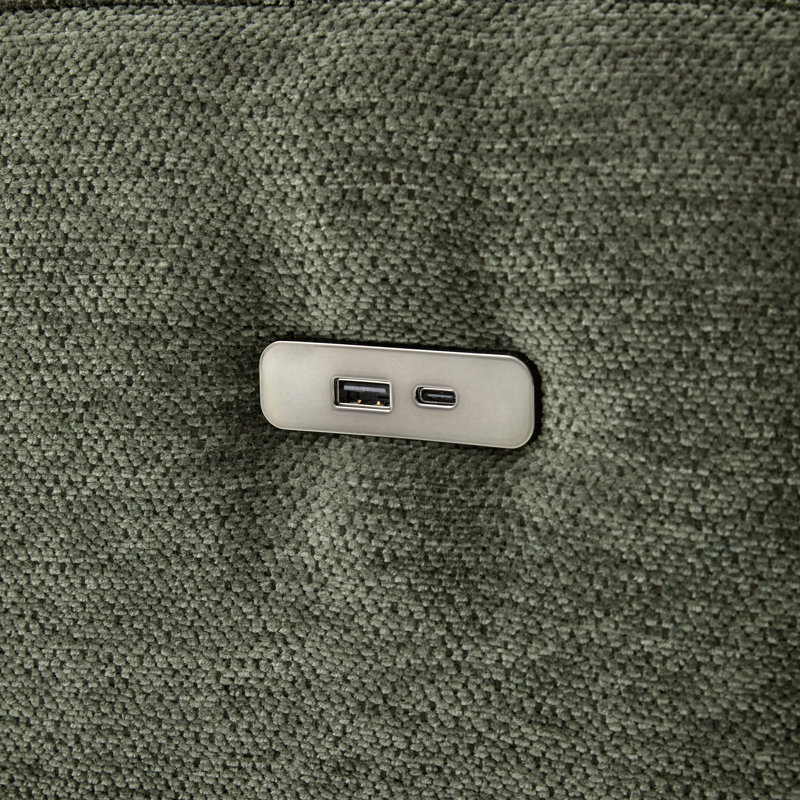 Canapé modulaire en U avec repose-pieds et ports USB, Chenille verte