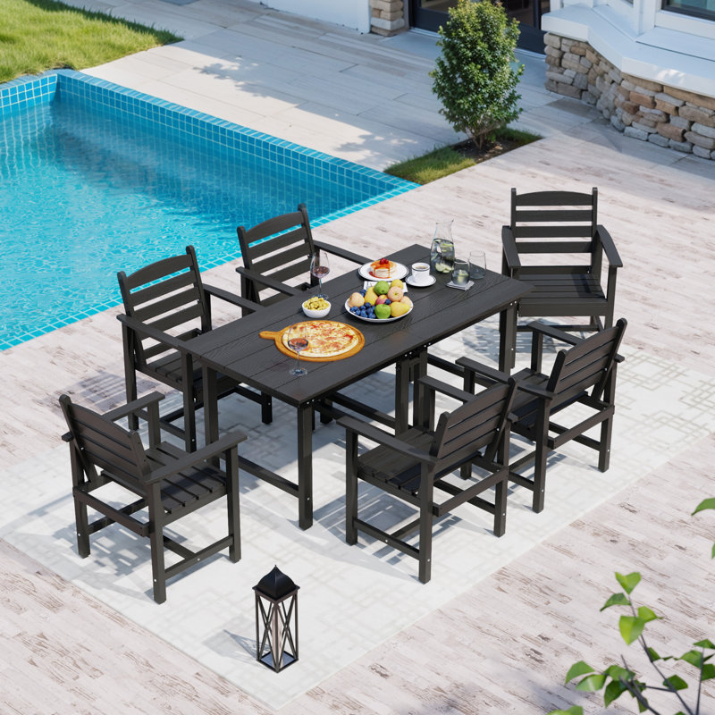 Ensemble repas de patio 7 pièces Bensley, Noir