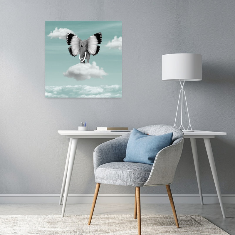 Flying Elephant Dream Ethereal Serene Surreal Butterfly Elephant Landscape Nature Wall Art Print 1 Piece Wrapped Canvas Wall Art