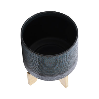 Contenant à plantes en céramique de 8 po avec support en bois - Polyvalent pour le porche avant et la chambre de jardin