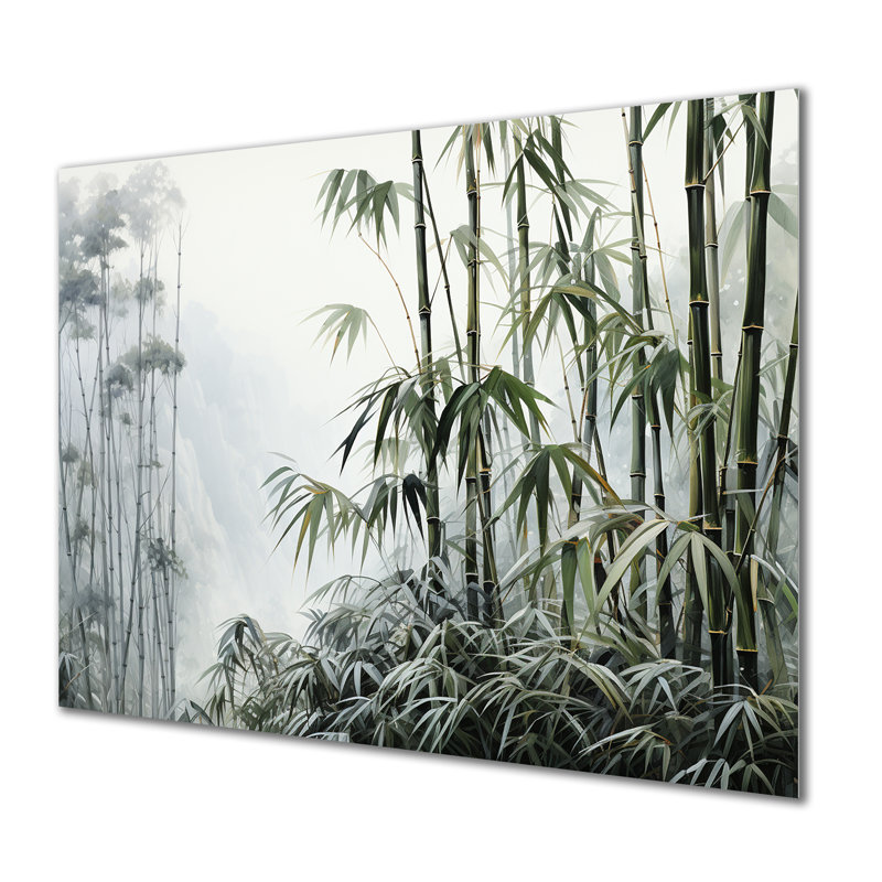 Gris et vert bambou tranquillité II - art mural chinois en métal MT132587, H 24 po x l 32 po x P 1 po