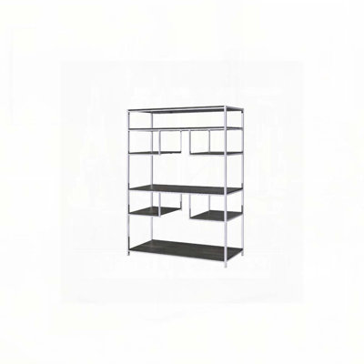 Bibliothèque rustique en chêne gris et chrome à 8 tablettes