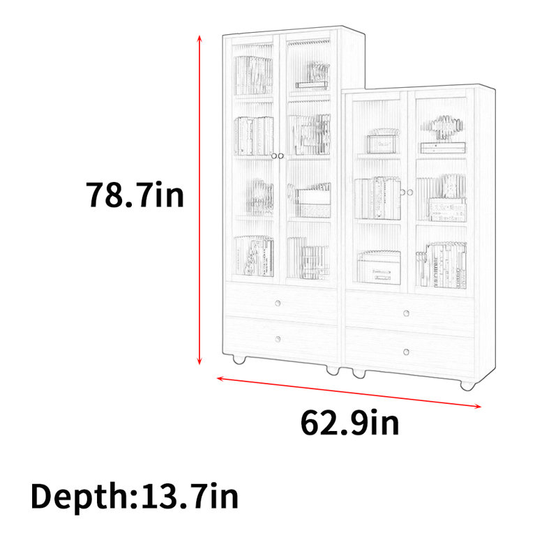 Modern Leisure Classic Combination Storage Cabinet, (3 Shelves) 78.7"H x 62.9"W x 13.7"D, Brown