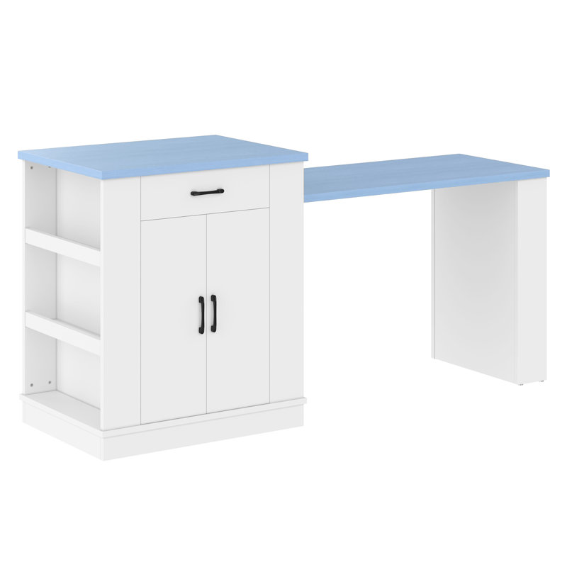 Table de salle à manger extensible, Blanc, Bleu