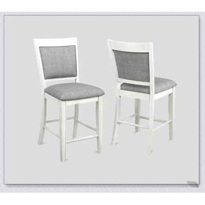 Farmhouse Style 2pc Black Light Gray Counter Height Chair with Upholstered Back and Seat, Wooden Frame and Footrest