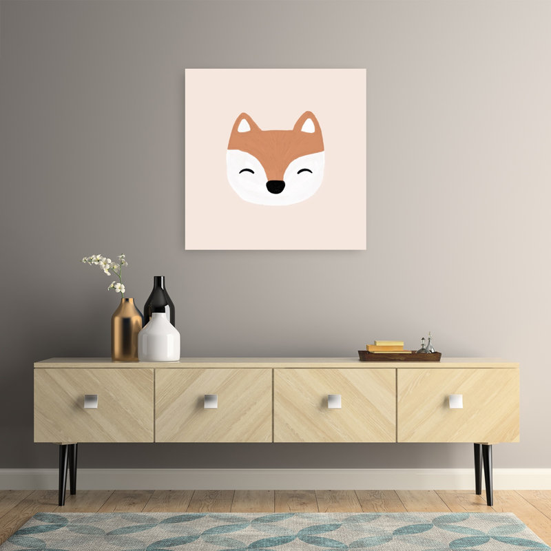 Happy Little Fox Abstract Contemporary Fox Forest Landscape Wall Art Print 1 Piece Wrapped Canvas Wall Art
