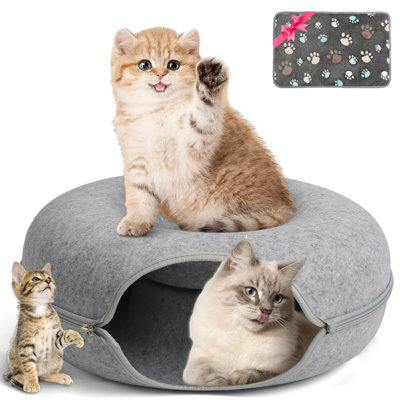 Large 24 inch Peekaboo Cat Cave for Indoors Cats,Cat Dounut Cat Tunnel Bed,Hiding and Exploring Fun,Exercise Scratching, For Large Cat Up To 30 Lbs