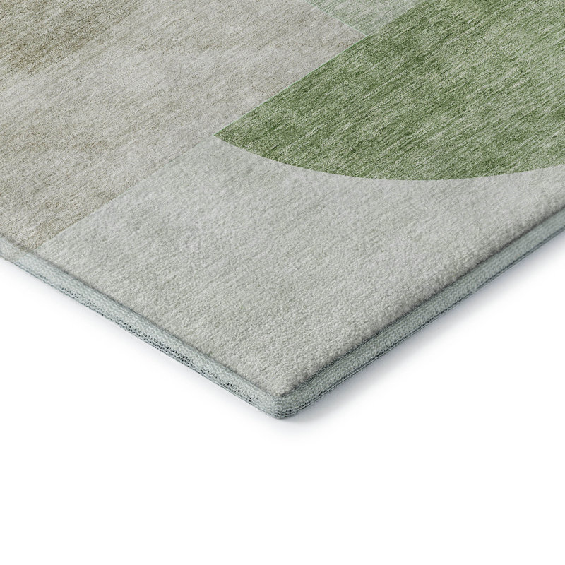Premium Machine Washable Prisco Olive Rug, Rectangle 2'6" x 3'10"