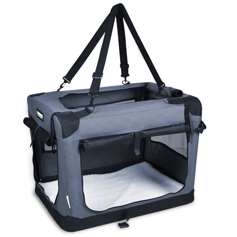  Sac de transport pliable à 3 portes pour animaux, gris, Large (27" H x 24" W x 36" D)
